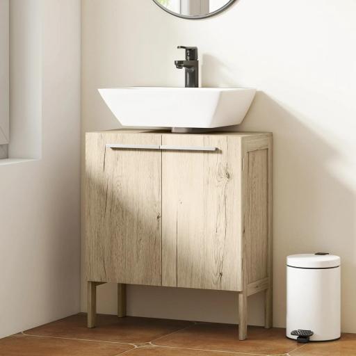 Mueble Bajo de Lavabo para Baño Compacto con 2 Puertas de Armario 60x30x70 cm