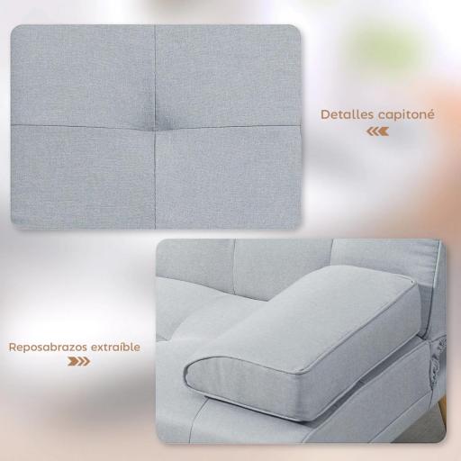 Sofá Cama 3 Plazas con Respaldo Ajustable de 3 Niveles Reposabrazos Desmontable 181x77x78 cm Gris Claro [2]