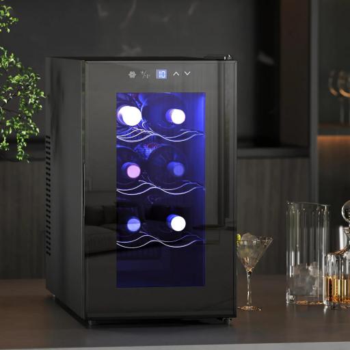 Vinoteca 8 Botellas con Doble Refrigeración Termoeléctrica Temperatura Ajustable 8-18℃ Puerta de Vidrio Negro