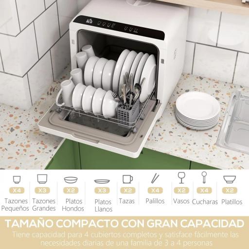 Lavavajillas Pequeño con 5+1 Programas Dos Modos de Suministro de Agua Depósito de Agua de 6L Pantalla LED Blanco [2]