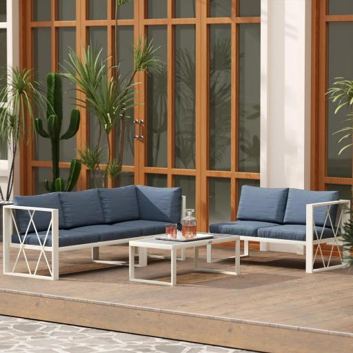 Conjunto de Jardín Exterior con 2 Sofás de 2 Plazas con Asiento Ajustable Sofá de Esquina y Mesa de Centro Beige y Gris [5]