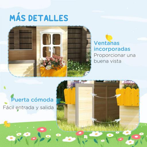 Casita Infantil de Juegos Exterior para Niños de 3 -7 Años con Ventanas 2 Jardineras y 1 Banco 113x94x134,5 cm Natural [5]