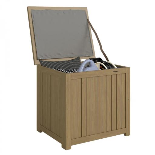 Arcón Exterior de Madera 130L Baúl Almacenaje Exterior con Forro Tapa con Bisagras y Correa 63x51x58,5 cm Marrón [9]