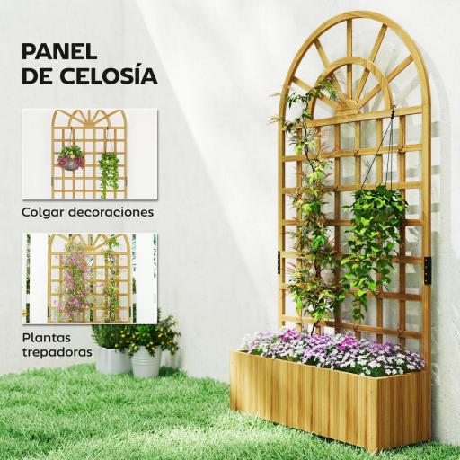 Jardinera con Enrejado de Madera con Drenaje para Cultivos Verduras Flores Hierbas 90x30x180 cm Natural [2]