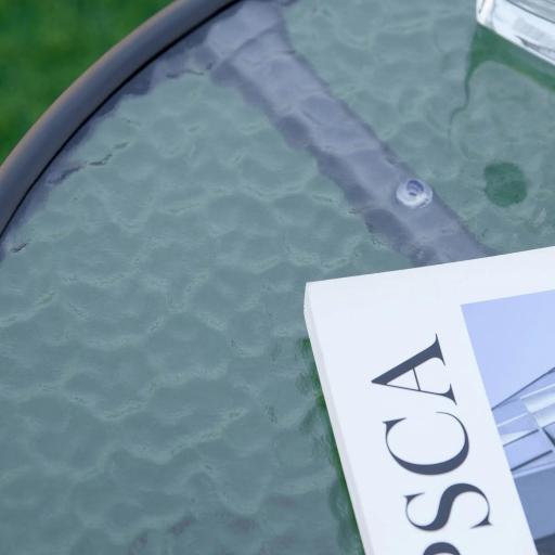 Mesa de Jardín Redonda Mesa de Café Exterior con Tablero de Cristal Decorativo y Marco de Metal para Patio Terraza Balcón Ø50x55 cm Negro [5]