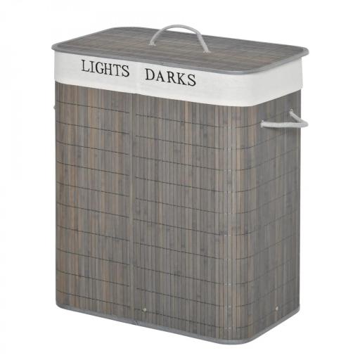 Cesto para Ropa Sucia de Bambú Capacidad de 100L con Tapa Extraíble Bolsa de 2 Compartimentos 52x32x63 cm Gris [8]