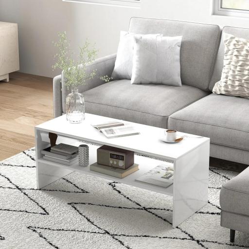 Mesa de Centro Mesa Auxiliar con Compartimento Abierto Mesa de Café 100x40x41,5 cm Blanco Brillante [6]