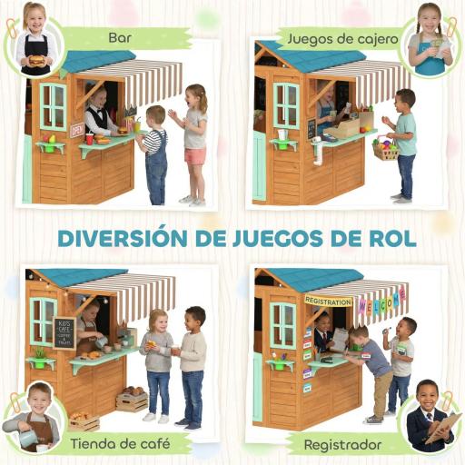 Casita Infantil Exterior e Interior de Madera con Barra de Snack Maceteros Pizarra Ventanas Tela para Tiro y 4 Pelotas [5]
