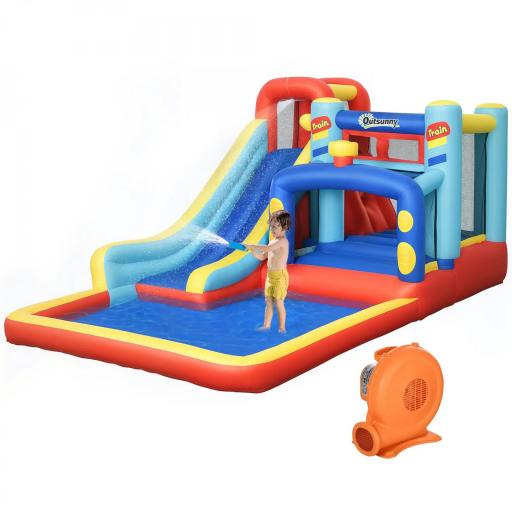 Castillo Inflable de 3-8 Años con Soplador Tobogán Trampolín Piscina Bolsa de Transporte 435x245x200 cm Multicolor [9]