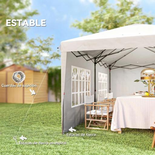 Carpa Plegable 6x3 m Pop-up con 4 Laterales Desmontables Cenador de Jardín con 2 Ventanas y Bolsa de Transporte Blanco [3]