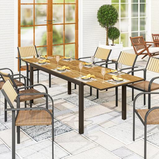Mesa de Comedor Exterior Extensible de 160-240 cm para 6-8 Personas Mesa de Jardín Rectangular para Terraza Marrón