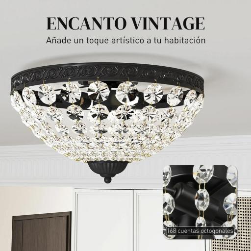 Lámpara de Techo de Cristal Vintage con 2 Casquillos E14 40W con 168 Cuentas de Cristal para Dormitorio Salón Negro [7]