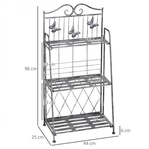 Soporte para Plantas Plegable de 3 Niveles con Estructura de Metal Soporte para Macetas Gris Plateado [1]