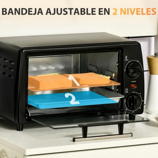 Horno Eléctrico Sobremesa 10L 750W Horno Eléctrico Pequeño Temperatura 230 ℃ y Temporizador 36,5x26x22 cm Negro [6]