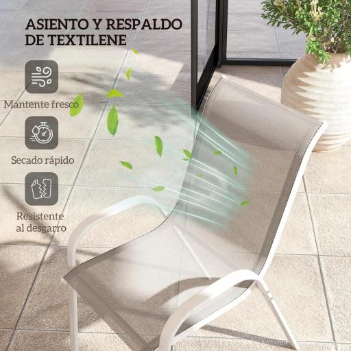 Set de 4 Sillas de Exterior Apilables con Asiento de Malla Respaldo Alto y Marco de Acero para Jardín o Terraza Gris [5]