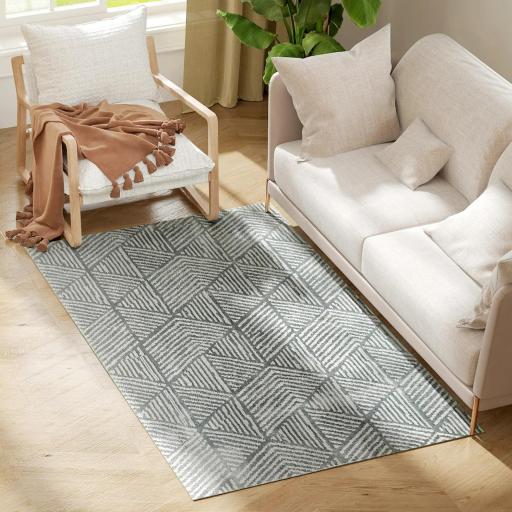 Alfombra Salón 170x120 cm Lavable en Lavadora Pelo Corto Estilo Moderno Tapete para Sala de Estar Dormitorio Gris Oscuro [1]
