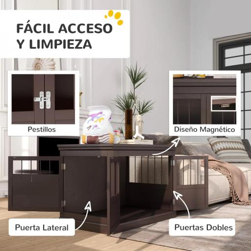 Jaula para Perros Pequeños Mesa Auxiliar Moderna con 3 Puertas Francés con Cierre Magnético 78x53x59,3 cm Café [2]