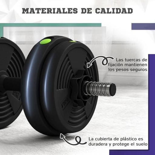 Juego de Mancuernas Ajustables 15 kg 2 en 1 con Barras Conexión y Mangos Antideslizantes para Gimnasio en Casa Negro [5]