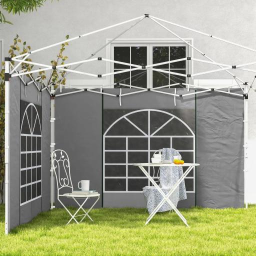  2 Paredes Laterales para Carpas 300x200 cm con Ventana Enrollable y Puerta con Cremallera para Carpa 3x3 m o 3x6 m Gris [6]