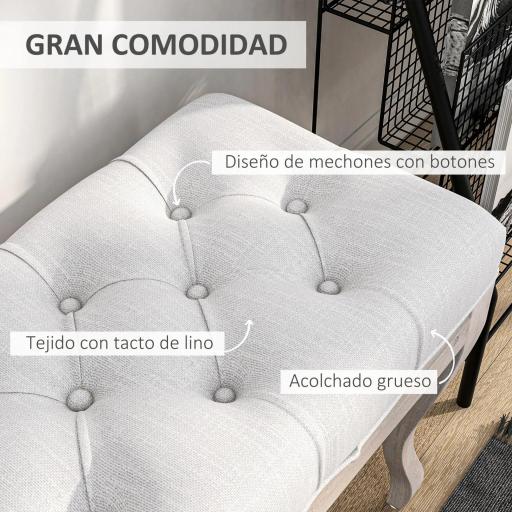Banco para Pie de Cama con Pies de Madera y Asiento Acolchado Carga 120 kg para Entrada Pasillo 110x37x49 cm Crema [2]
