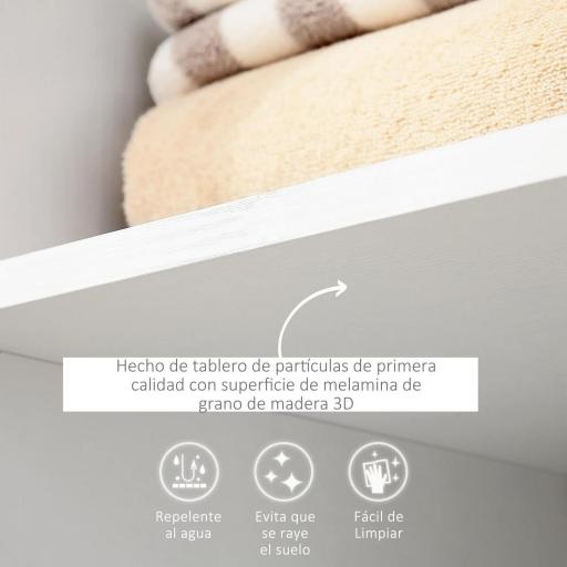 Armario Abierto con Ruedas Barra y Estantes para tener Ropa Colgada y Doblada 80x40x128 cm Blanco [7]