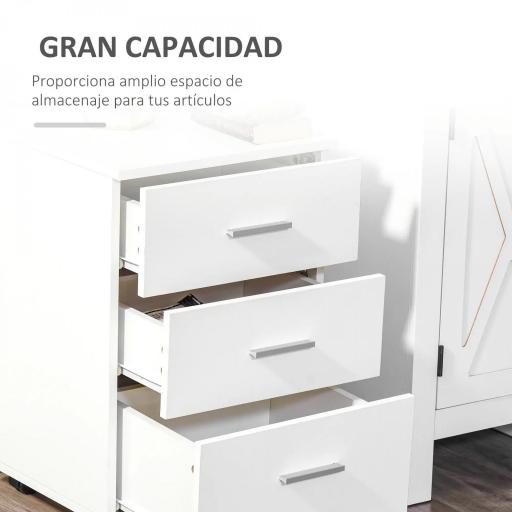 Cajonera Oficina con Cerradura y Ruedas Giratorias 3 Cajones Compacta 40x40x61,5 cm Blanco [3]