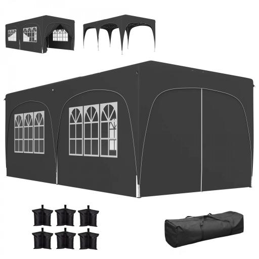 Cenador Plegable 6x3 m Gazabo con Paneles Laterales UPF50+ Altura Ajustable Bolsa de Transporte Gris Oscuro [9]