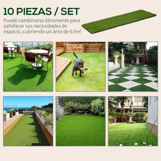 Césped Sintético de 10 Piezas 30x30 cm con Altura de Hierba 25 mm Anti-UV Alfombra Césped Artificial Verde Oscuro [2]