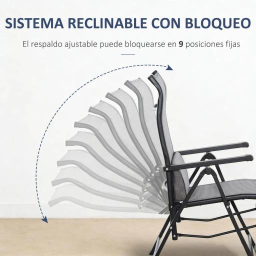 Tumbona Plegable de Jardín Tumbona Gravedad Cero con Respaldo Ajustable en 9 Posiciones con Cojín 70x65x111 cm Gris [3]