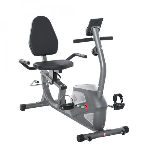 Bicicleta Estática Reclinada Resistencia Magnética de 8 Niveles Pantalla LCD con Pulsómetro Volante de Inercia de 3 kg Portabotellas Asiento Ajustable 121,5-para Casa 136x62,5x98 cm Gris [9]
