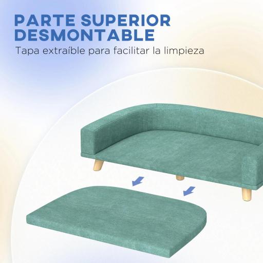  Sofá para Perros Grandes Cama Elevada para Perros con Cojín Lavable y Patas de Madera Carga 30 kg 98x67x25 cm Verde [5]