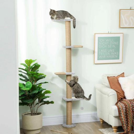 Árbol para Gatos de Pared de 5 Niveles Rascador para Gatos Estrecho con Bola y Rascadores 48x21x180 cm Gris Claro