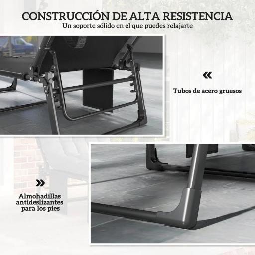Set de 2 Tumbonas Plegables con Reposacabezas Cojines Bolsillo Lateral y Respaldo Reclinable 5 Posiciones Gris Oscuro [4]