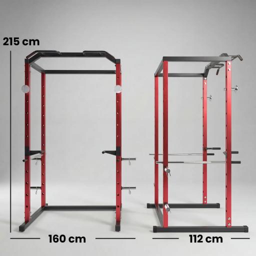 Jaula de Potencia Rack de Sentadillas con Barra Dominadas Estación de Fondos Ajustable para Casa Gimnasio Carga 460 kg [1]
