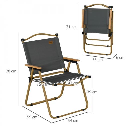 Outsunny Set 2 Sillas de Jardín Plegables con Reposabrazos Sillas para Camping y Playa en Tela Oxford 54x59x78 cm Gris Oscuro [1]