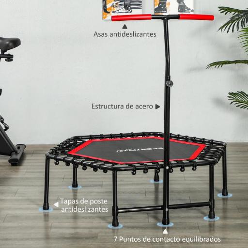Trampolín de Fitness 114x114x132 cm con Mango Ajustable de 3 Niveles y Marco de Acero Rojo [6]