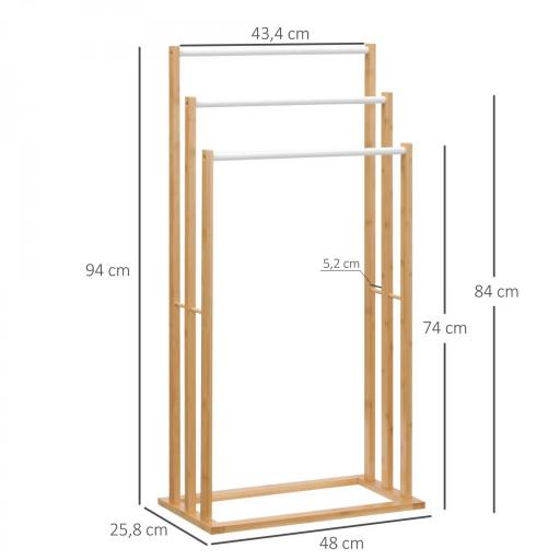 Toallero de Pie de Bambú con 3 Barras Toallero de 3 Niveles para Baño Lavadero 48x25,8x94 cm Natural [1]
