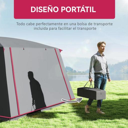 Tienda de Campaña Familiar 5 Personas con 2 Habitaciones Zona de Estar y Protección Impermeable 430x305 cm Rojo [3]