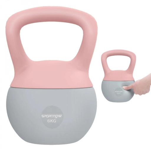 Pesa Rusa 6 kg Kettlebell Relleno de Arena Metálica y Mango Antideslizante para Entrenamiento en Casa 19x19x28 cm Rosa [9]