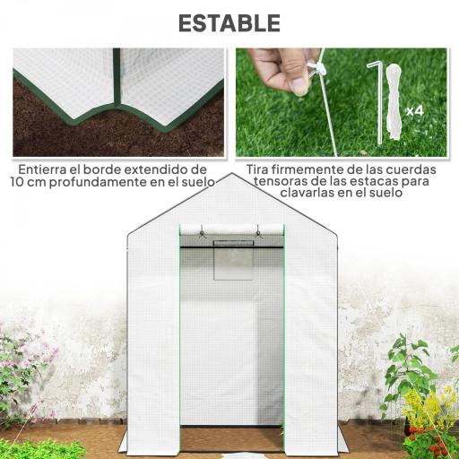 Invernadero de Exterior con 6 Estantes Puerta Enrollable Cubierta de PE y Marco de Acero 143x74x190 cm Blanco [2]