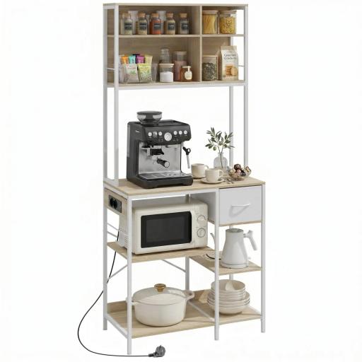 Estantería de Cocina Soporte de Microondas con Estantes y 6 Ganchos para Espacios Reducidos 80x40x181 cm Roble [11]