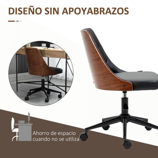 Silla de Oficina con Altura Ajustable y Basculante para Dormitorio Oficina 53x62x77-87 cm Negro y Madera [3]