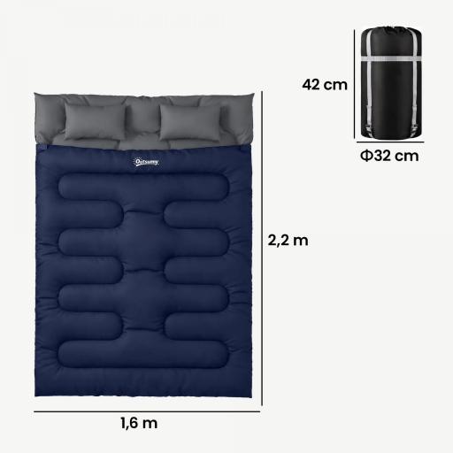 Saco de Dormir Doble para Adultos Tamaño Queen para 2 Personas con 2 Almohadas y Bolsa Transporte Azul Oscuro [1]
