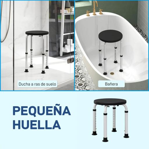 Taburete de Ducha de Aluminio con Altura Regulable Antideslizante Carga 135 kg para Ancianos y Discapacitados [3]