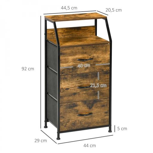 Cajonera con 3 Cajones de Tela Plegable y Estante Abierto Sifonier para Salón Oficina 44x29x92 cm Marrón Rústico [1]