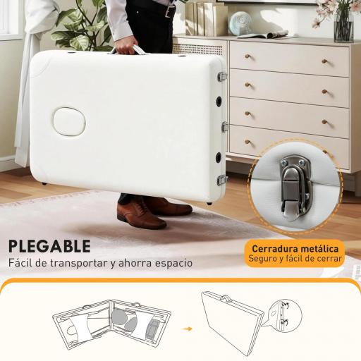 Camilla Masaje Plegable de Aluminio con Altura Ajustable 3 Zonas Reposacabezas Reposabrazos Blanco [5]