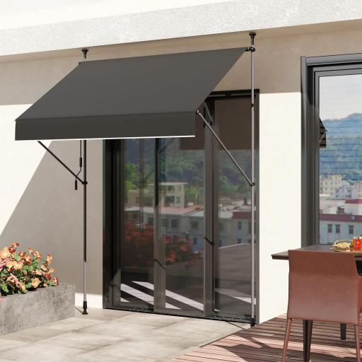 Toldo Manual Retráctil 200x120x210-310 cm para Balcón y Terraza con Altura Ajustable con Manivela Negro