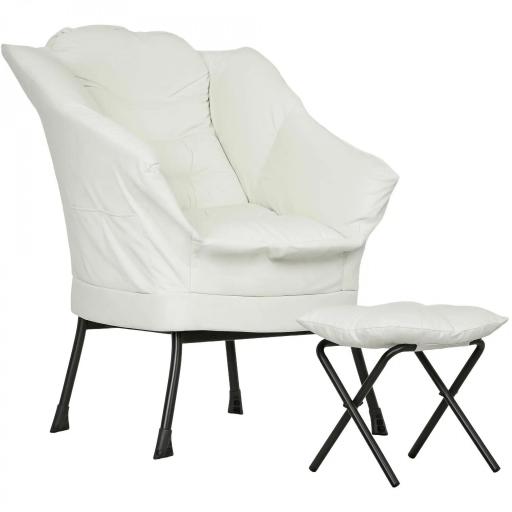 Sillón de Salón con Otomana Sillón de Relax con Bolsillos Laterales y Patas de Acero para Sala de Estar Dormitorio Crema [8]