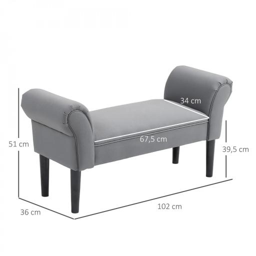 Banco Pie de Cama Tapizado en Lino Sintético con Patas de Madera Reposabrazos y Asiento Acolchado Gris Oscuro [1]