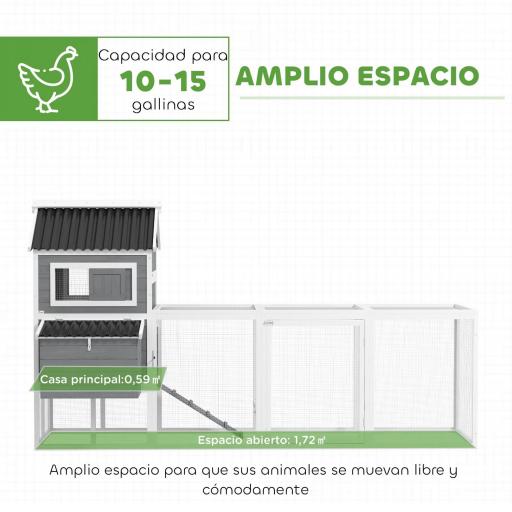 Gallinero de Madera con Perchas Columpio Nidos y Bandeja Extraíble 315,5x150,5x140,5 cm Gris [4]